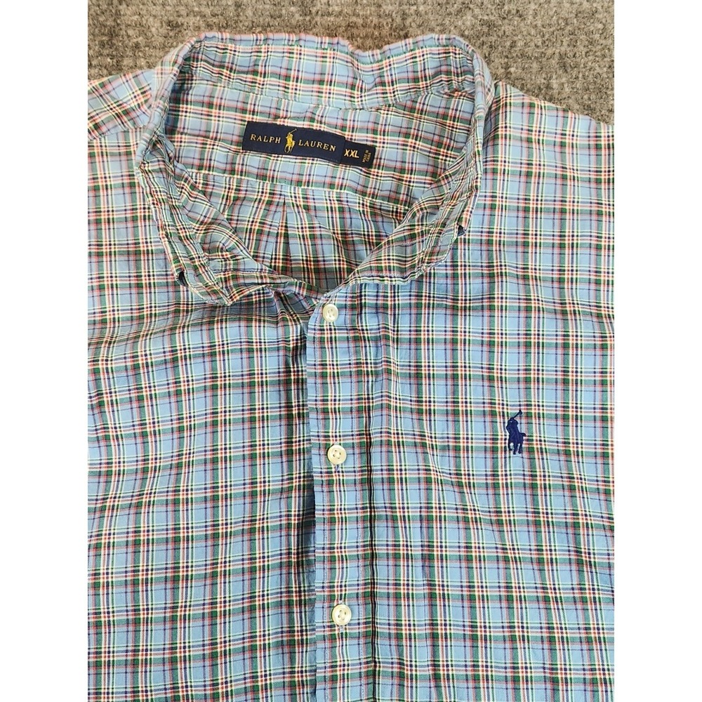 Polo Ralph Lauren Mens XXL Button Down Shirt Blue Green Red Long Sleeve Pony